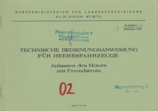 ANLASSEN DES MOTORS MIT FREMDSTROM – Technische Bedienungsanweisung für Heeresfahrzeuge – Original vom österreichischen Bundesheer !! – Bild 2